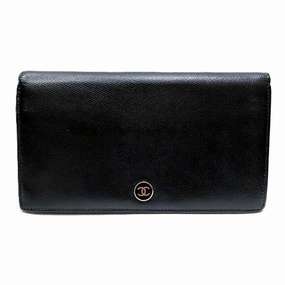 CHANEL Black Leather Logo Wallet